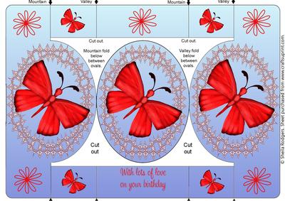 Red Butterflies Oval Folded Pop Out