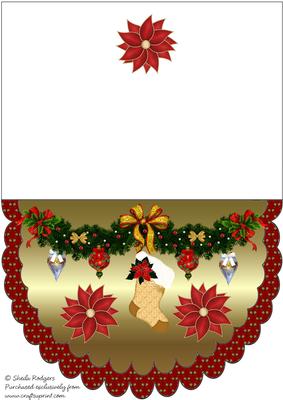 Poinsettia and Decorations Scalloped Card