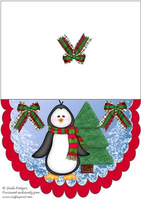 Penguin and Tree Scalloped Card