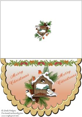 Winter Birdhouse Scalloped Card