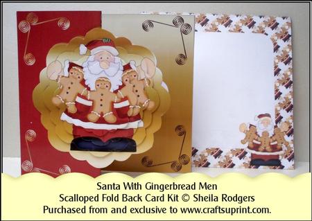 Santa with Gingerbread Men Scalloped Fold Back Card Kit