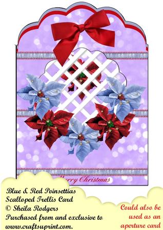 Blue & Red Poinsettias Scalloped Trellis/aperture Card Kit