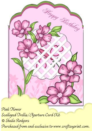 Pink Flower Scalloped Trellis/aperture Card Kit