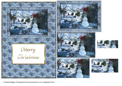 Snowman Cottage Scene