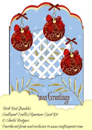 Rich Red Baubles Scalloped Trellis/aperture Card Kit