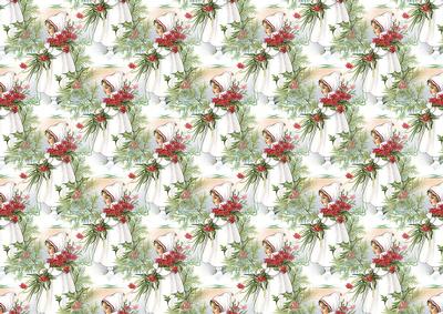 Vintage Girl Collecting Christmas Flowers Backing Paper