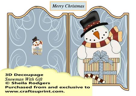 3D Snowman with Gift Decoupage Card Kit