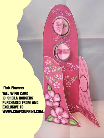 Tall Wing Card - Pink Flowers