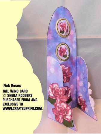Tall Wing Card - Pink Roses