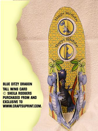 Tall Wing Card - Blue Ditzy Dragon