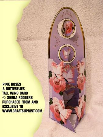 Tall Wing Card - Pink Roses & Butterflies