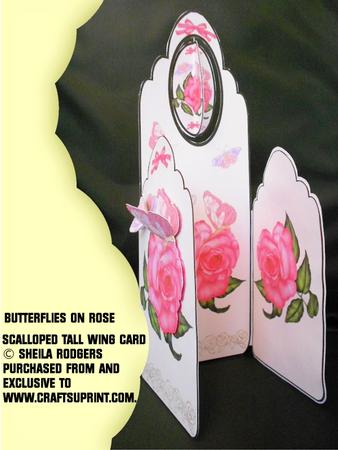 Scalloped Tall Wing Card - Butterflies on Rose