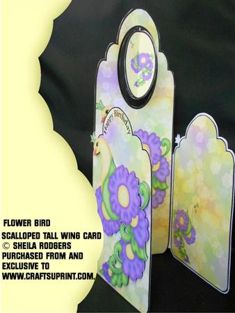 Scalloped Tall Wing Card - Flower Bird