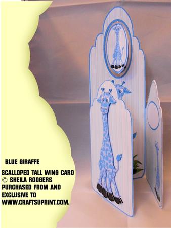 Scalloped Tall Wing Card - Blue Giraffe