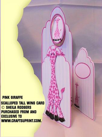 Scalloped Tall Wing Card - Pink Giraffe