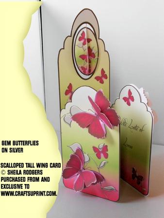 Scalloped Tall Wing Card - Gem Butterflies on Silver