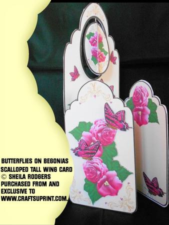 Scalloped Tall Wing Card - Butterflies on Begonias