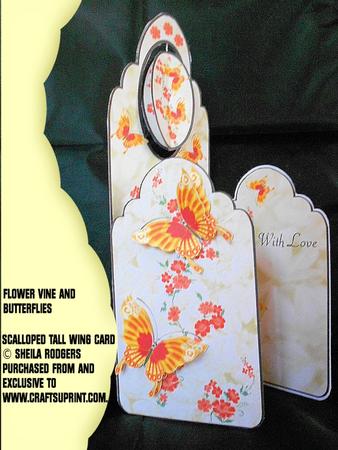 Scalloped Tall Wing Card - Flower Vine and Butterflies
