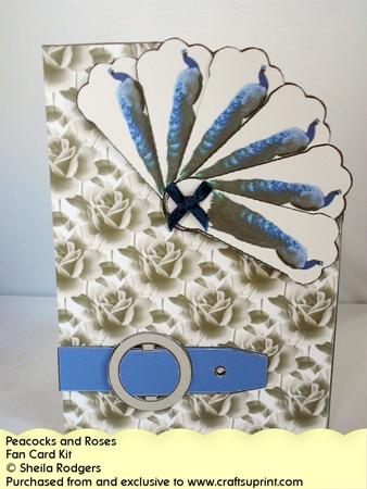 Fan Card - Peacocks and Roses