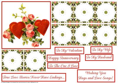 Red Hearts and Roses Topper and Teabag Tiles