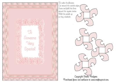 Folded Flower Card - Pink Roses