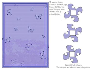 Folded Flower Card - Purple Butterflies
