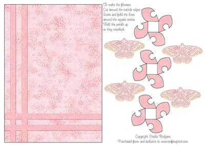 Folded Flowers Card - Pink Butterflies