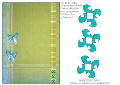 Folded Flower Card - Turquoise Flowers