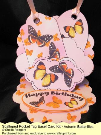 Scalloped Pocket Tag Easel Card - Autumn Butterflies