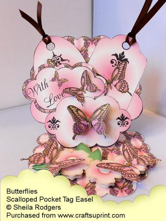 Scalloped Pocket Tag Easel Card - Butterflies