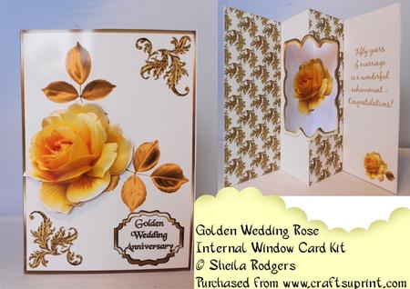 Internal Window Card - Golden Wedding Rose