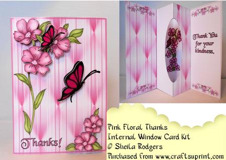 Internal Window Card - Pink Floral Thanks