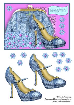 Blue Brocade Shoe and Purse