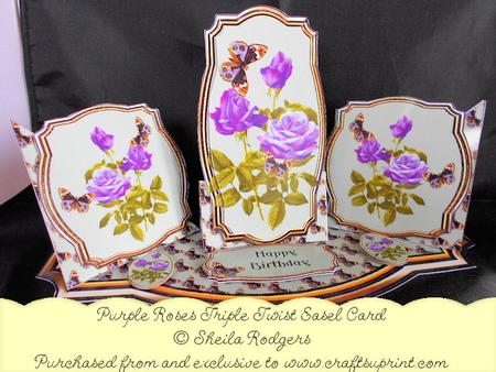 Triple Twist Easel Card - Purple Roses