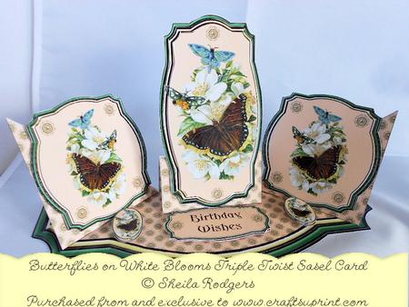 Triple Twist Easel Card - Butterflies on White Blooms