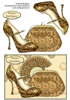 Leopard Skin Purse, Shoe and Fan