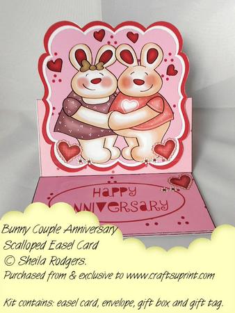 Scalloped Easel Card - Bunny Couple Anniversary