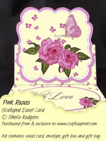 Scalloped Easel Card - Pink Roses
