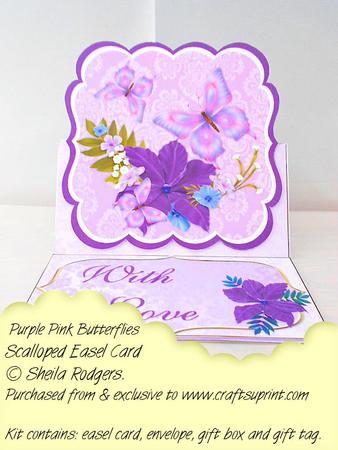 Scalloped Easel Card - Purple Pink Butterflies