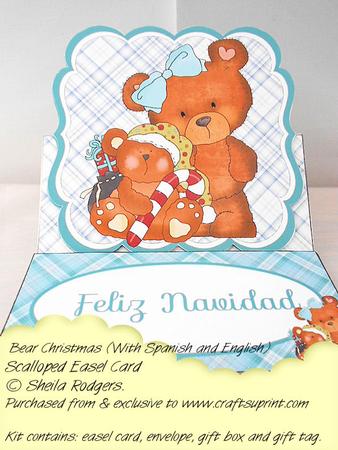 Scalloped Easel Card - Bear Christmas (spanish & English)