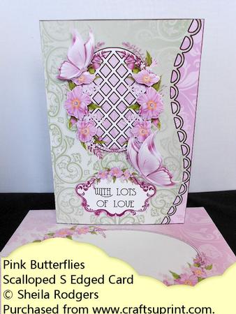 Scalloped S Edged Card - Pink Butterflies