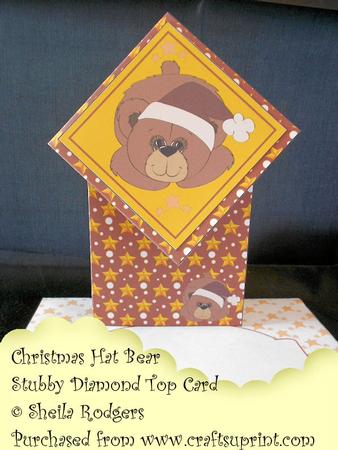 Stubby Diamond Top Card - Christmas Hat Bear