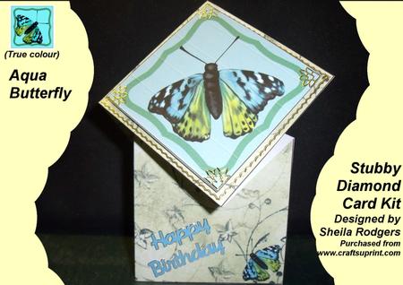 Stubby Diamond Top Card - Aqua Butterfly