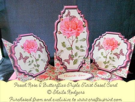 Triple Twist Easel Card - Peach Rose & Butterflies