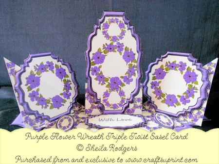 Triple Twist Easel Card - Purple Flower Wreath
