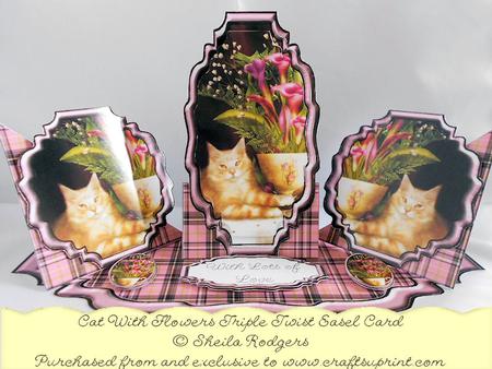Triple Twist Easel Card - Cat with Flowers
