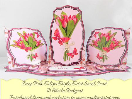 Triple Twist Easel Card - Deep Pink Tulips