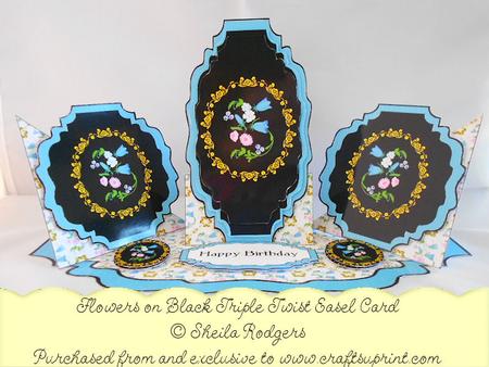 Triple Twist Easel Card - Flowers on Black