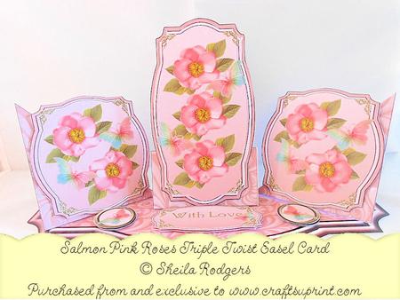 Triple Twist Easel Card - Salmon Pink Roses
