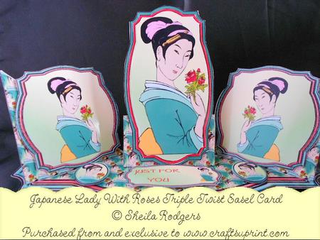 Triple Twist Easel Card - Japanese Lady with Roses